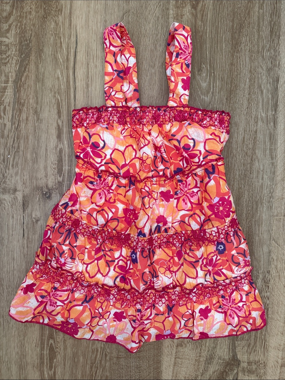 Justice Girls Floral Ruffle Tank Top - Pink & Orange, Size 8